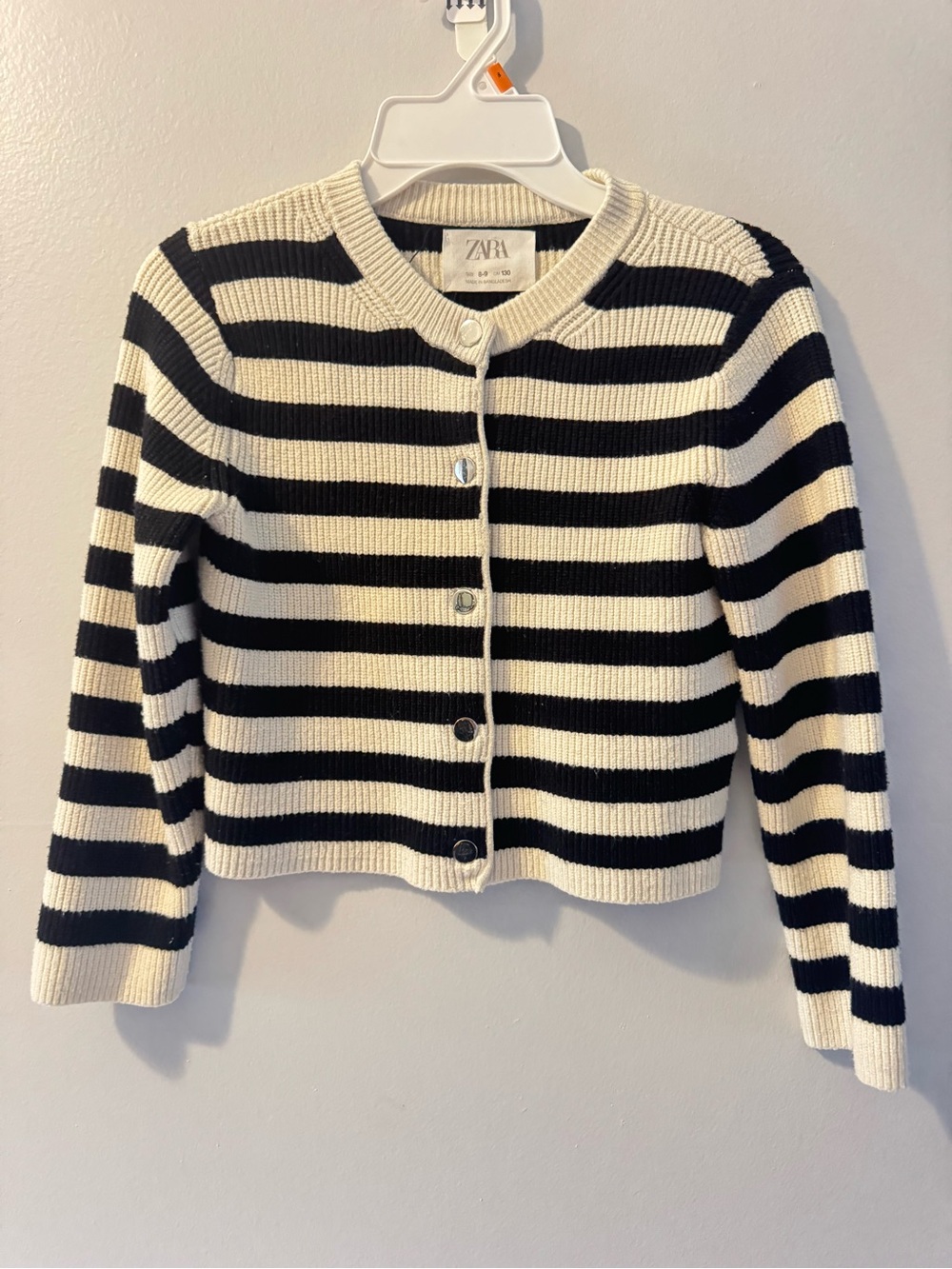 ZARA Black & Cream Striped Cropped Cardigan
